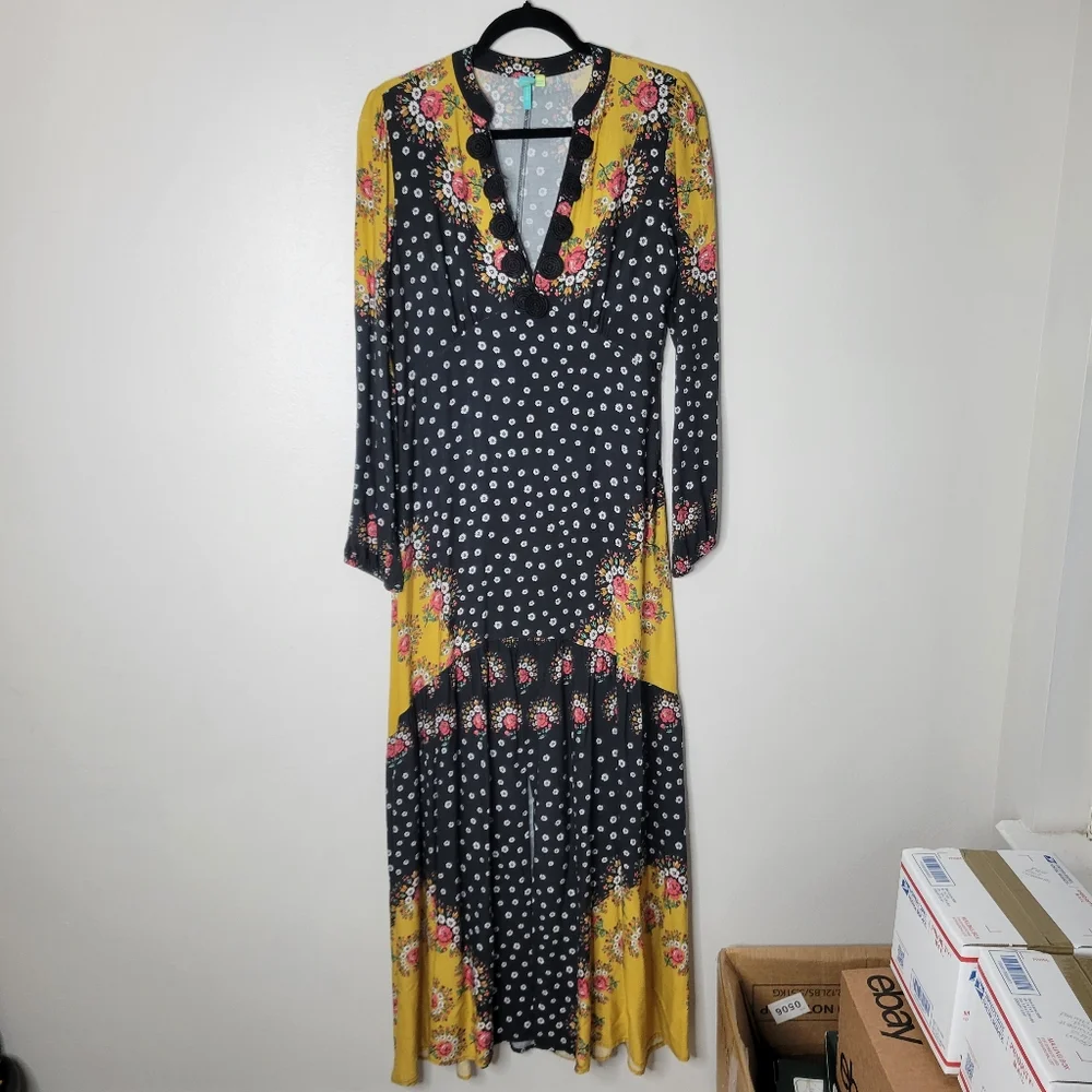 frill hem maxi dress Tea Rose Floral Print High Low Ruffle Hem Maxi Dress